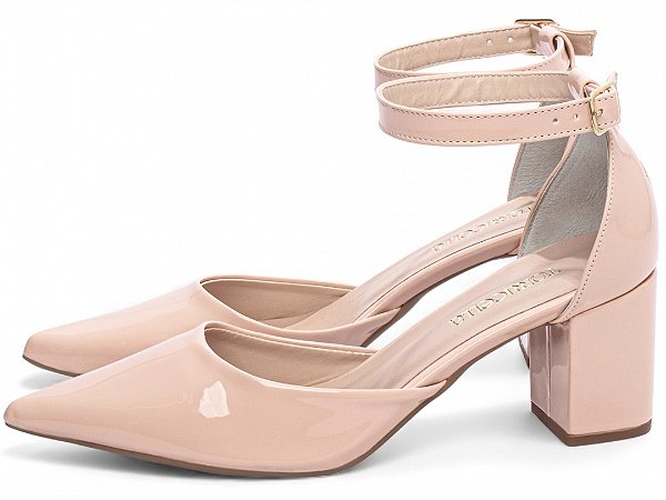 Scarpin Rose Verniz Salto Médio Bico Fino Torricella Fivela Dourada AVS 606C