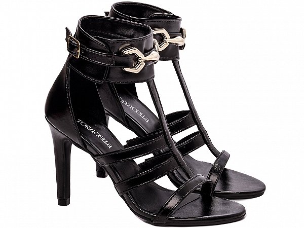 Sandália Feminina Preta Salto Alto Baixo Torricella AVS 301.26A