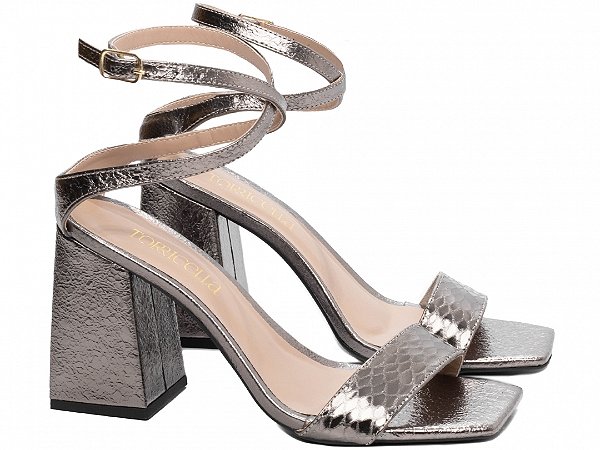 Sandália Feminina Salto Grosso Metalizado Prata Torricella AVS 322A