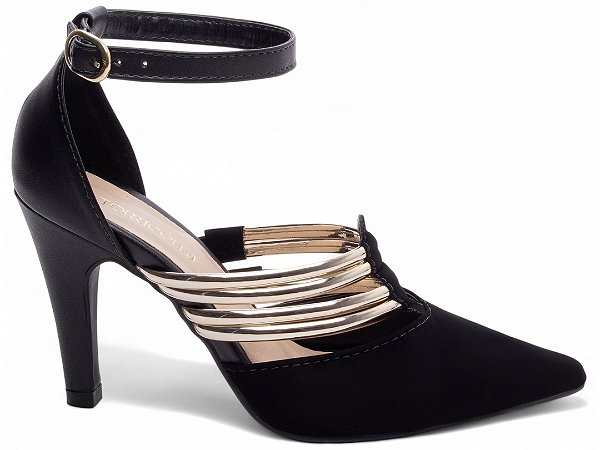 Sandália Scarpin Preto Noiva Sapato Salto Médio AVS 66082B