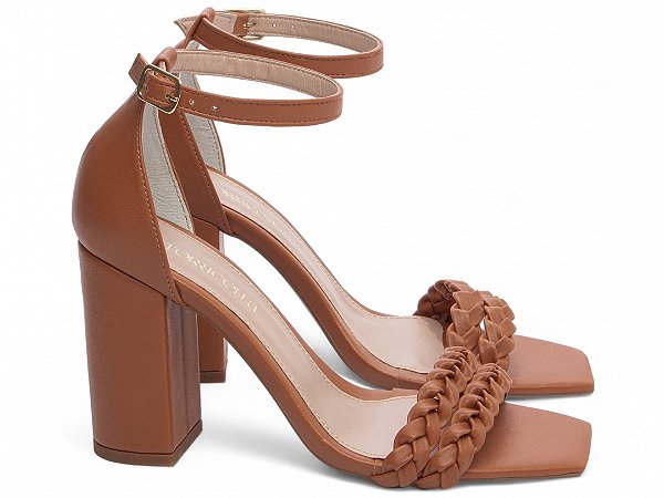 Sandália Salto Alto Feminina Tiras Trança Marrom Torricella - Estilo e Conforto AVS FST033H