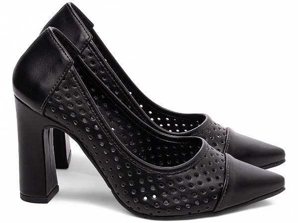 Scarpin Salto Alto Torricella Napa Preto com Design Vazado e Salto 9cm AVS 65061A