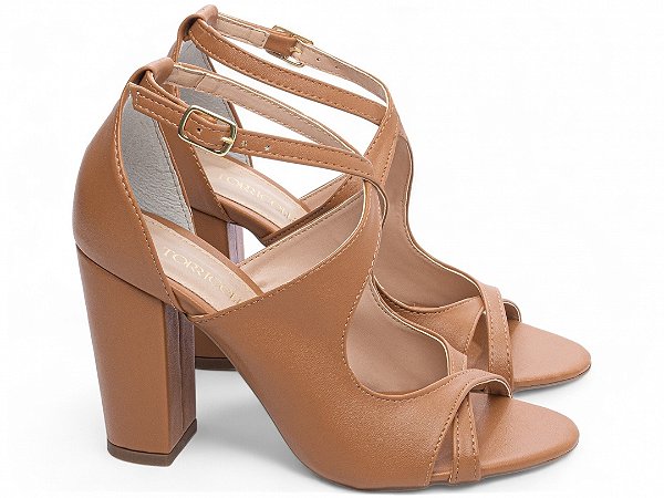 Scarpin Sandália Caramelo Torricella Salto Médio 8,5cm com Fivela Dourada AVS 6000-121C