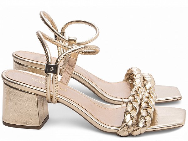 Sandália Feminina Salto Grosso Baixo Napa Ouro Light Confortável Torricella AVS 457.004.104G