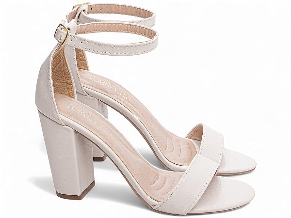 Sandália Feminina Salto Grosso 9cm Off White Torricella Napa Fivela Dourada AVS 2402B