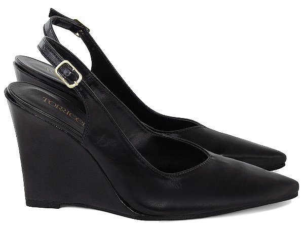 Scarpin Slingback Salto Anabela Corte V Preto Torricella AVS 99.056A