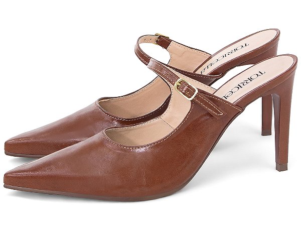 Sapato Scarpin Mule Mary Jane Salto Alto Fino Caramelo Marrom Escuro Torricella AVS 12.200C