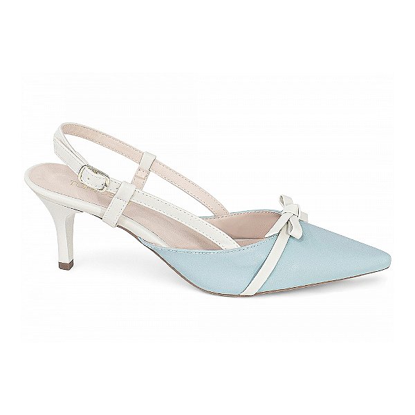 Sapato Scarpin Slingback Napa Azul Off White Salto Fino Médio 600.12H AVS