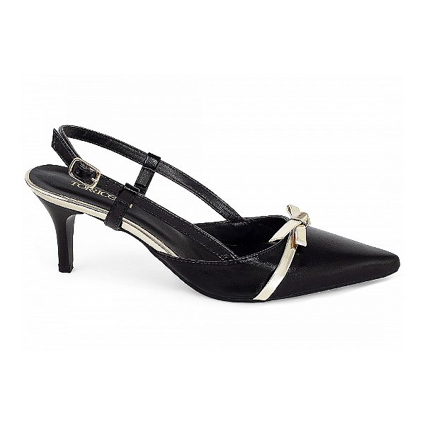 Sapato Scarpin Slingback Napa Preto Ouro Light Salto Fino Torricella AVS 600.12D