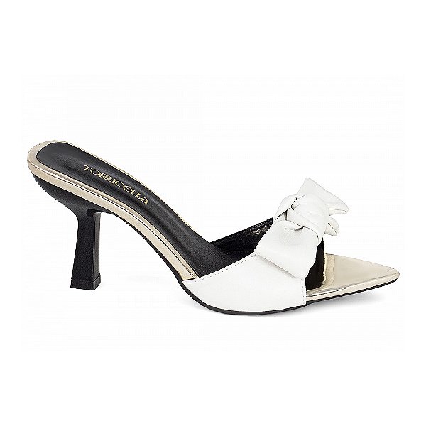 Sandália Tamanco Mule Bico Folha Salto Médio Off White Torricella AVS 2059B