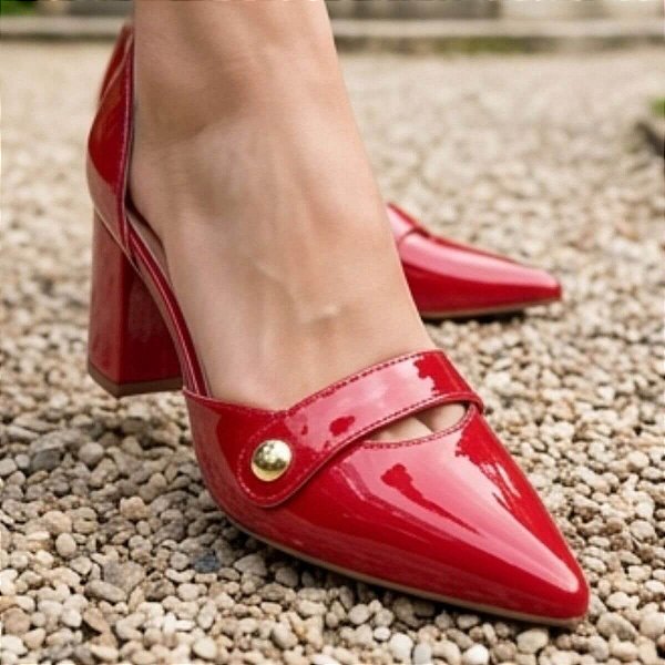 Sapato Scarpin Salomé Mary Jane Vermelho Salto Grosso Torricella AVS 600.23F