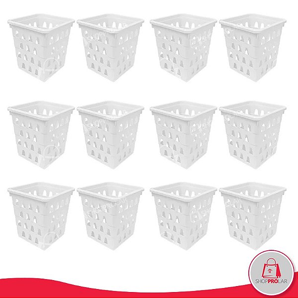 Kit com 12 Cesto Multiuso Quadrado Branco