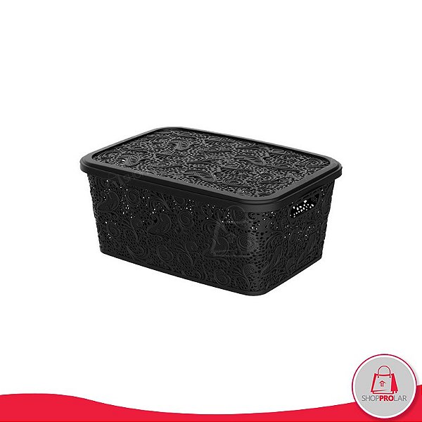 Caixa Organizadora Com Tampa - Linha Floral - 2,2 litros - Preto