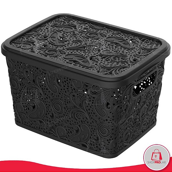 Caixa Organizadora Com Tampa - Linha Floral - 5,5 litros - Preto