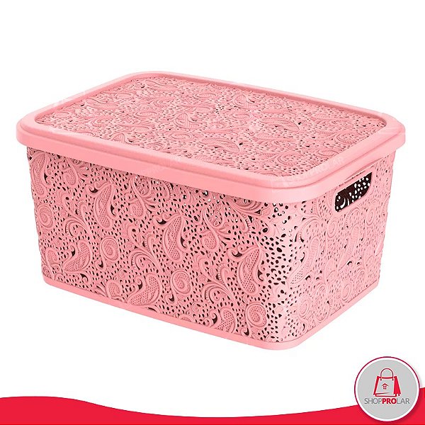 Caixa Organizadora Com Tampa - Linha Floral - 17 litros - Rosa