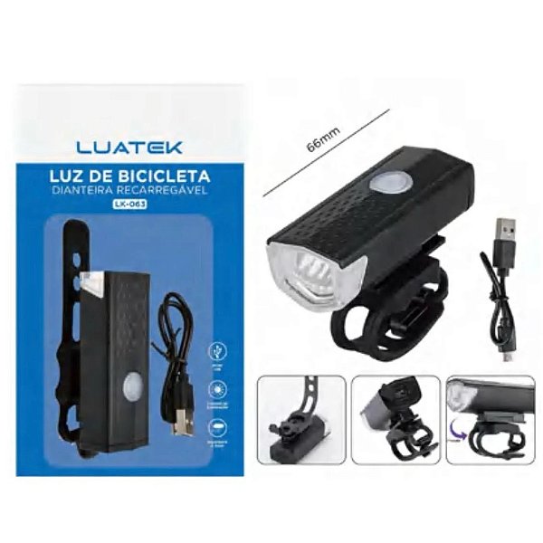 Farol Lanterna Bicicleta Bike Luatek Recarregavel LK 063