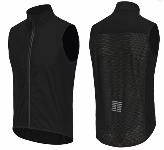 Jaqueta Corta Vento Jersey Colete Sem mangas Ipermeável Preto Ziper Duplo