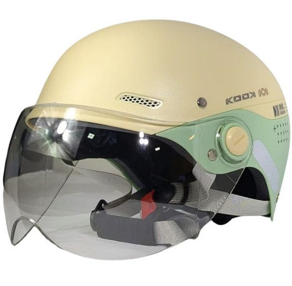 CAPACETE LTX DE SCOOTER BEGE/VERDE TAMANHO G COM VISEIRA