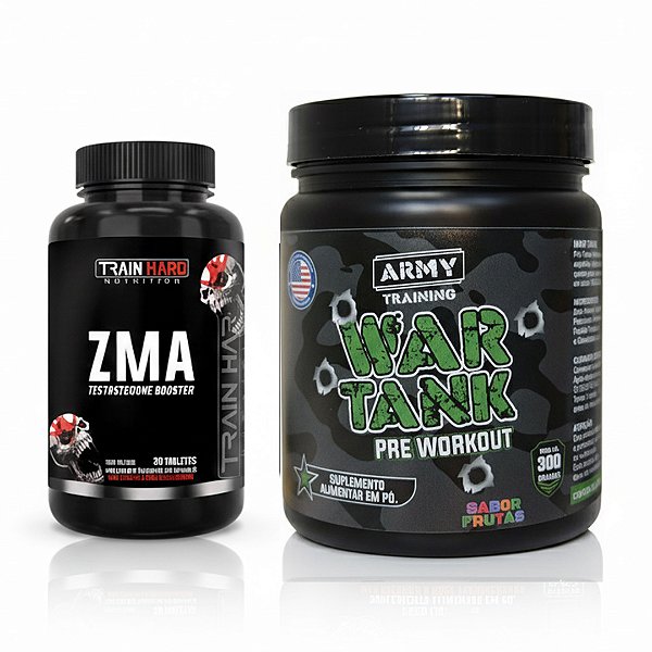 Combo War Tank 300g Pré Treino + ZMA Testo Booster 30 Tabletes | Força, Pump e Testosterona Natural