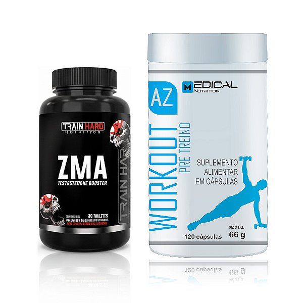 Combo Workout AZ 120 Cápsulas Pré Treino + ZMA Testo Booster 30 Tabletes: Energia Prática e Recuperação Máxima