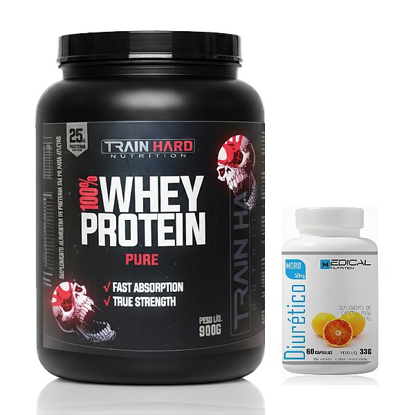 Combo Whey Concentrado 900g + Diurético com Laranja Moro 60 Cápsulas
