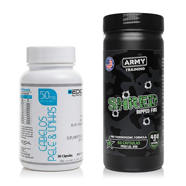Combo Cabelo, Pele e Unhas 30 Cápsulas Colágeno + Shred Ripped Fire 60 Caps Termogênico