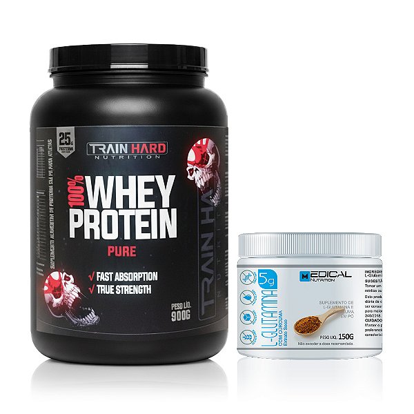 Combo Whey Protein Concentrado 900g + Glutamina com Cúrcuma 150g | Massa Muscular, Detox e Imunidade