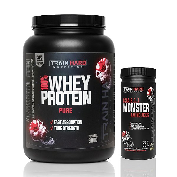 Combo Whey Protein Concentrado 900g + BCAA 8.1.1 Monster 300g | Ganho de Massa Magra e Proteção Muscular