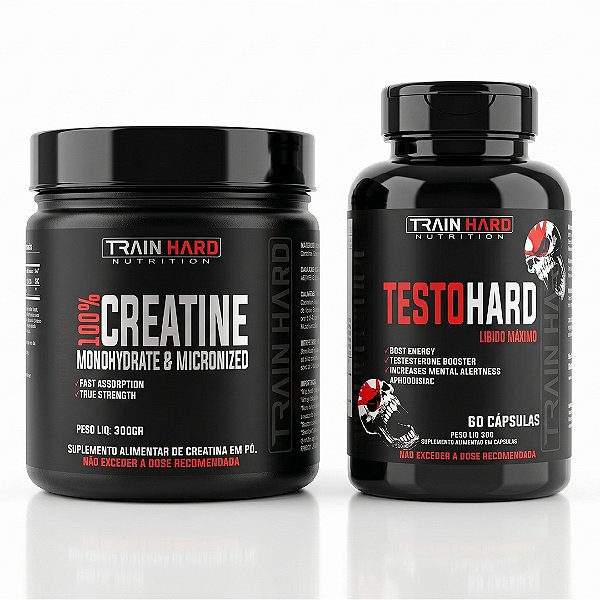 Creatina Pura 300g + Testo Hard (30 ou 60 Caps) no Combo Performance e Vigor - Train Hard Nutrition