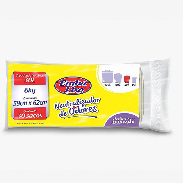 Saco de Lixo 30L Neutralizador de Odores Lavanda