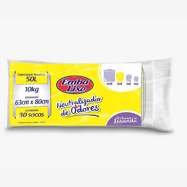 Saco de Lixo 50L Neutralizador de Odores Lavanda