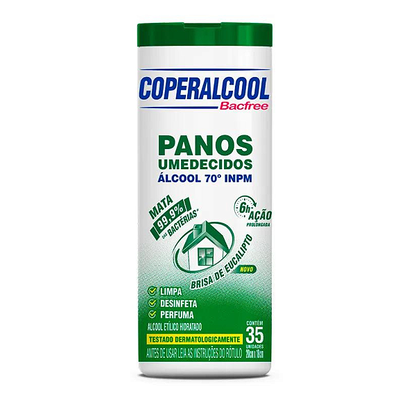 Panos Umedecidos Álcool 70 INPM Coperalcool Brisa de Eucalipto Bacfree 35Unidades