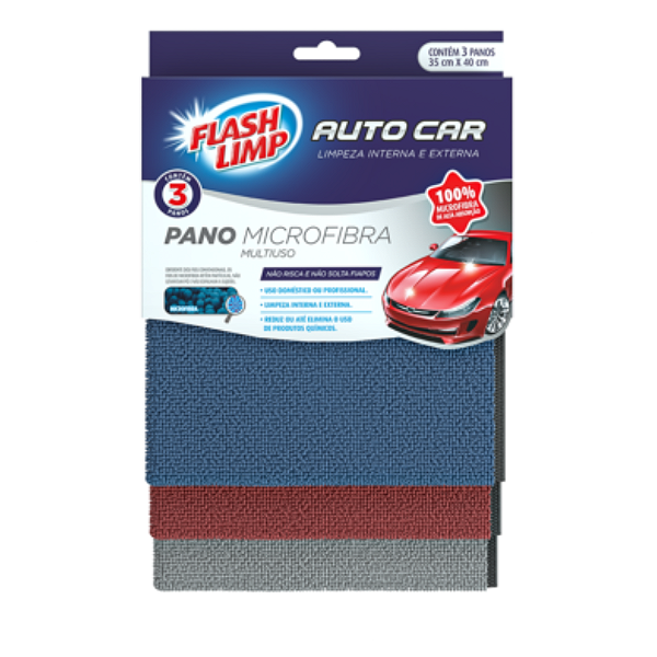 Pano Automotivo Microfibra Multiuso 3 Panos Flash Limp