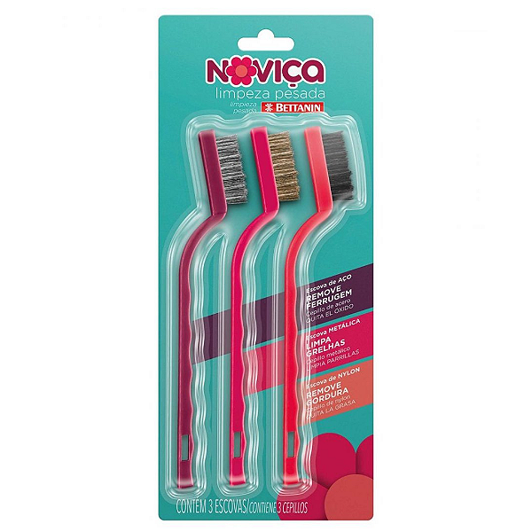 Escovas de Aço Metálica e Nylon  Limpeza Pesada 3 Peças