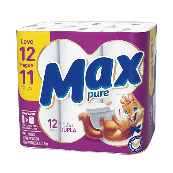 Papel Higiênico 12 Rolos Folha Dupla Max Pure