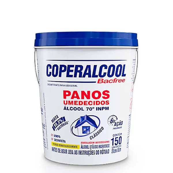 Panos Umedecidos Coperalcool Bacfree 70°INPM Balde Clássico 150 Panos