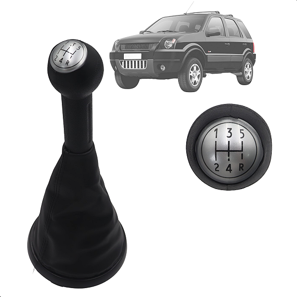 Manopla Coifa Ecosport 2003 A 2006 Preta C/Aro Preto e Bola