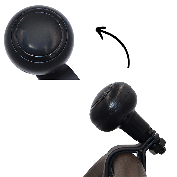 Manopla De Volante Pomo Giratório PCD Tratores Aro Preto Encaixe 3,5cm