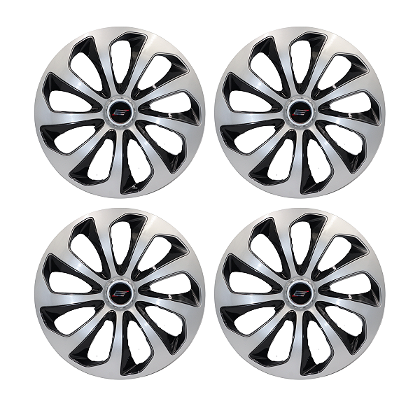 Jogo Calotas Esportiva Velox Silver Black Aro 13 Palio Uno Siena Fiorino Prata com Preto