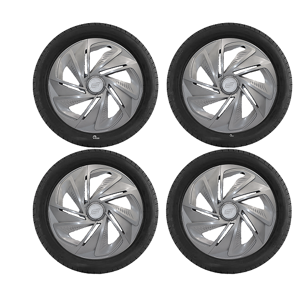 Jogo Calota Esportiva Aro 13 Nitro Prata GM Chevrolet Corsa Classic Onix Meriva Montana Prisma