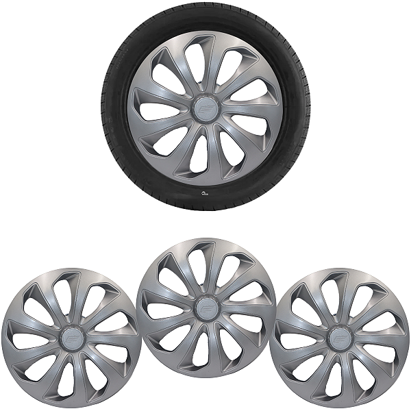 Jogo 4 Calota Velox Silver Fiat Renault Ford Volkswagen Kia Nissan Prata