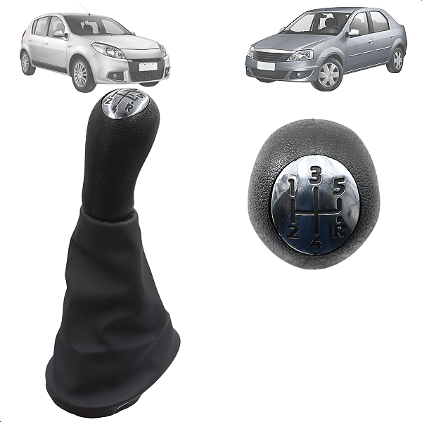 Manopla De Câmbio & Coifa Com Base Logan Sandero 2007-2014