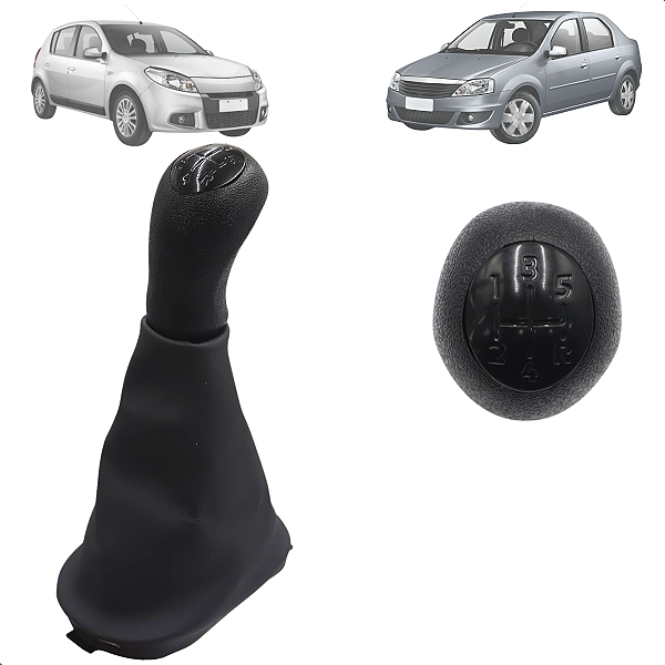 Bola Manopla + Coifa Cambio Logan Sandero 2007 2008 2009 2010 2011 2012 2013