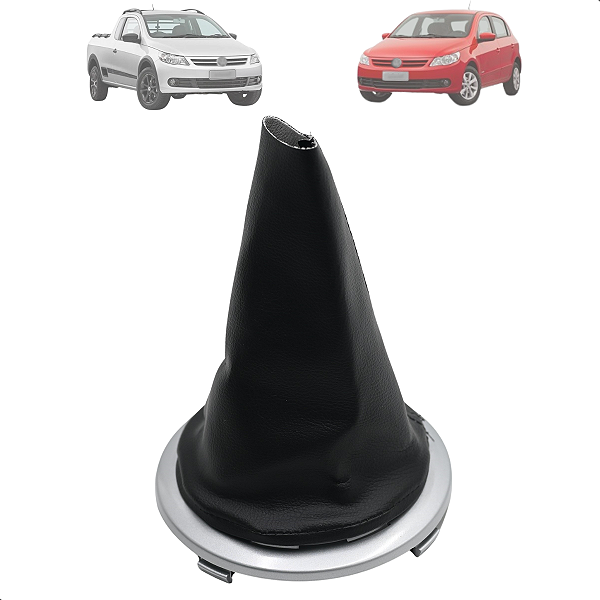 Coifa Câmbio sem Manopla Gol Saveiro Voyage G5 09 a 13 Fox 08 a 13 Preta Couro Ecológico Base Prata