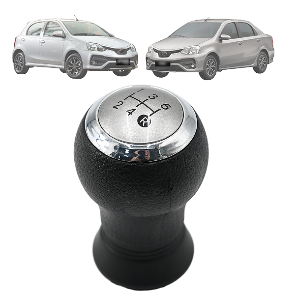 Bola de Câmbio Manopla Etios Hatch Sedan 2013 a 2016 Preto com Lente Prata Aro Cromado 5 Marchas