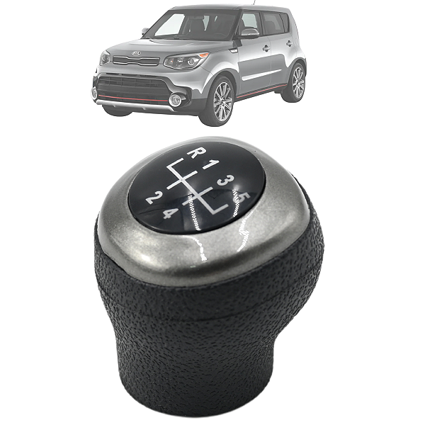 Bola de Câmbio Manopla Kia Soul 2010 a 2019 5 Marchas Preto com Lente Aro Cinza