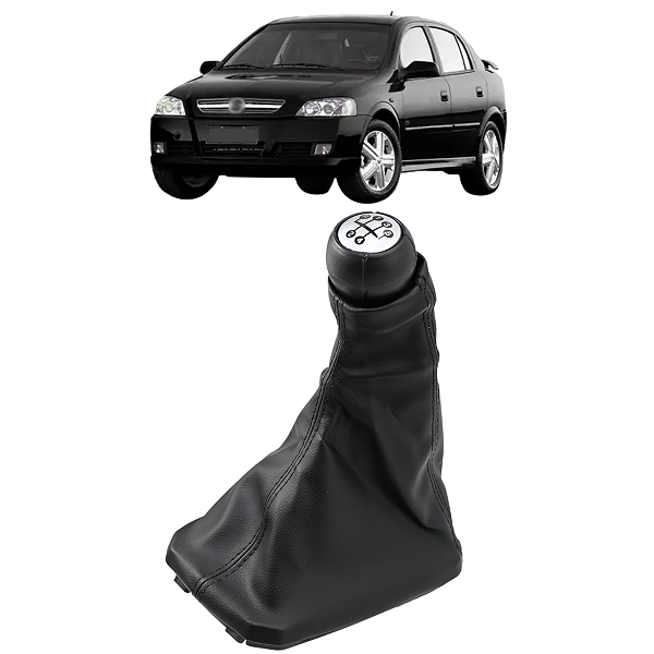 Kit Coifa de Cambio Manopla Astra Hatch Sedan 1999 a 2012 Preta em Courvin com Bola Prata