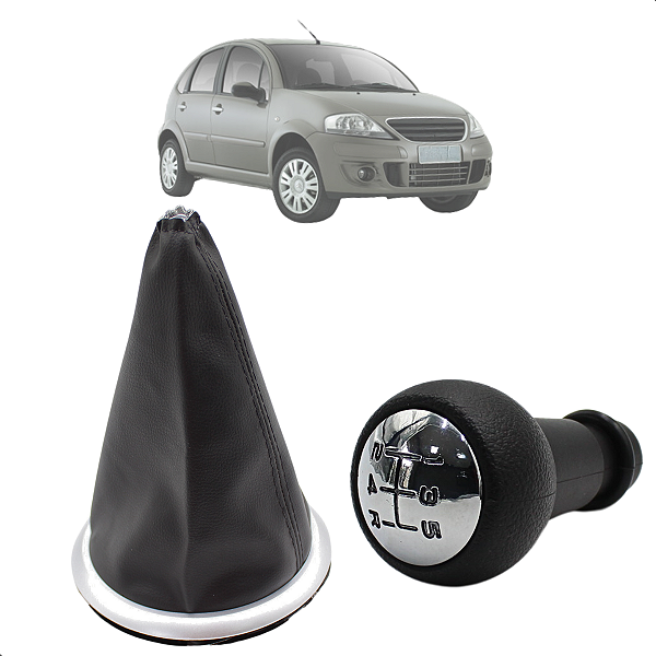 Kit Coifa de Cambio Manopla Citroen C3 2004 05 06 07 08 09 10 11 2012 Aro Prata