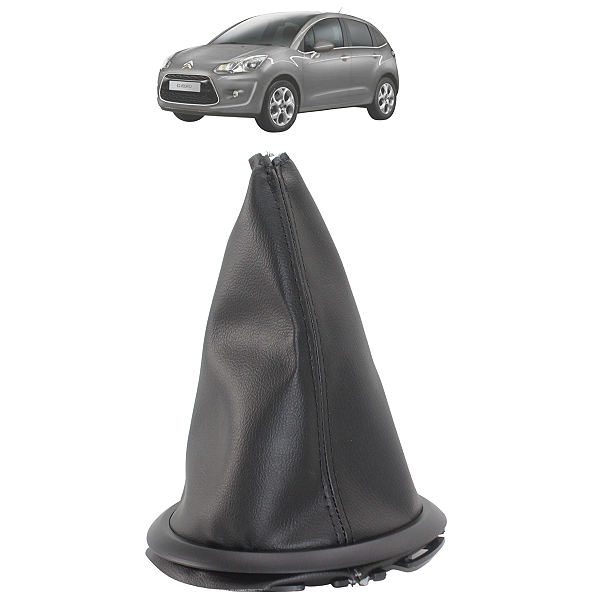 Coifa de Câmbio Citroen C3 2002 a 2012 Preta Couro Ecológico com Base e Aro