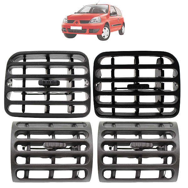 4 Difusor Ar Central Lateral Clio Sedan Hatch 2000 01 02 até 2016 Cinza Escuro